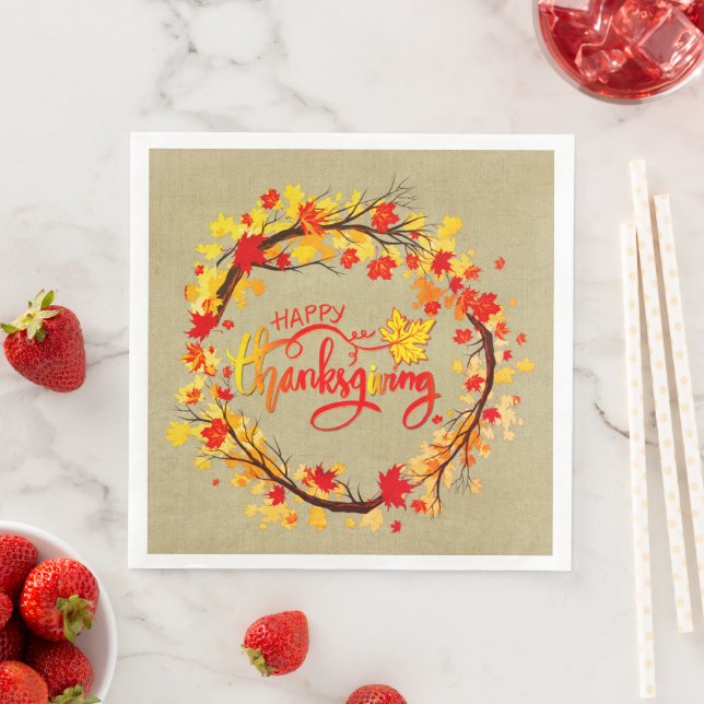 Matching Thanksgiving Autumn Leaf Tones Paper Dinner Napkins (Insitu)