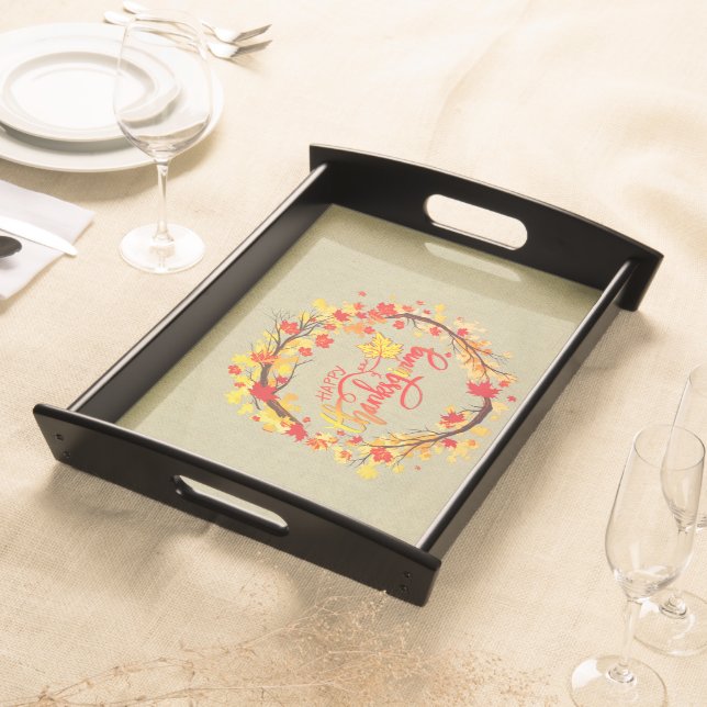 Matching Thanksgiving Autumn Leaf Tones Serving Tray (Front)