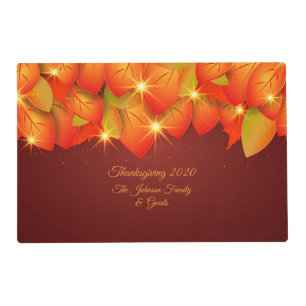Matching Thanksgiving Orange Leaf Name Laminated Placemat