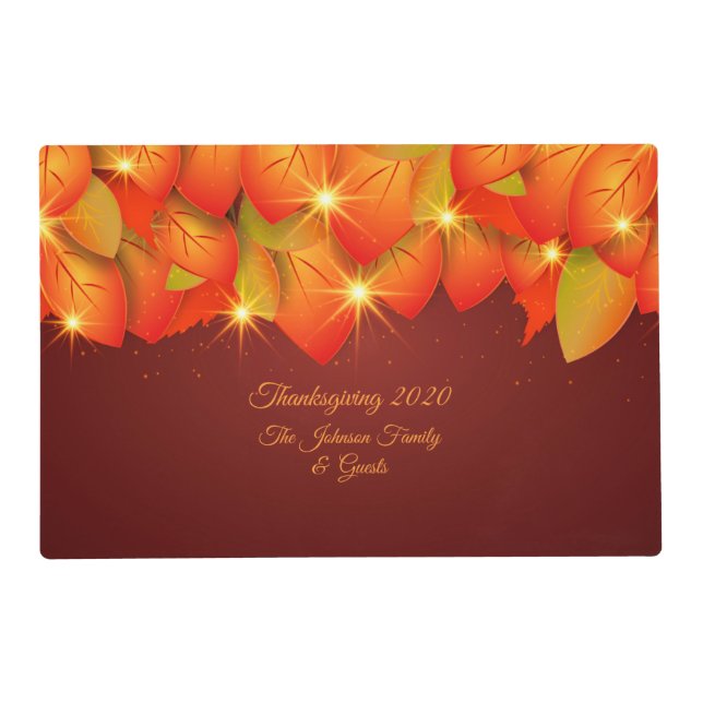 Matching Thanksgiving Orange Leaf Name Laminated Placemat (Front)