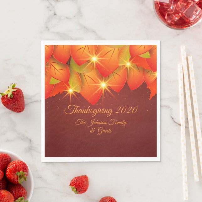 Matching Thanksgiving Orange Leaf Name Luncheon Napkins (Insitu)