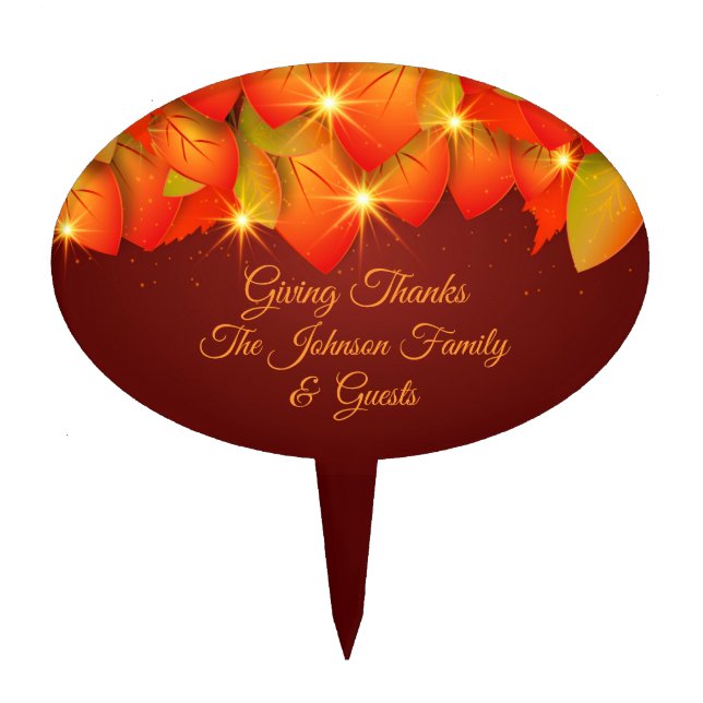 Matching Thanksgiving Orange Leaf Name Year Cake T Cake Topper (Front)