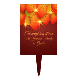 Matching Thanksgiving Orange Leaf Name Year Cake T Topper
