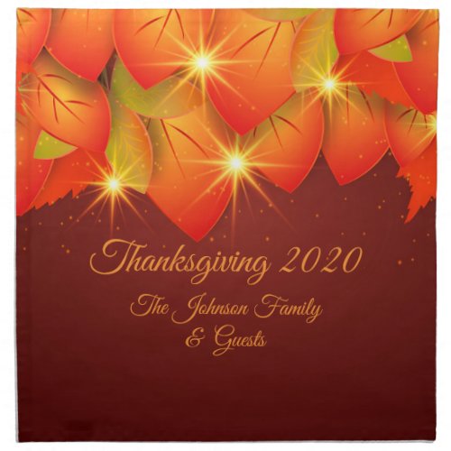 Matching Thanksgiving Orange Leaf Name Year Cloth Napkin
