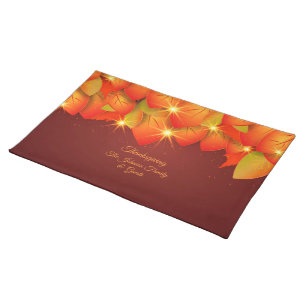 Matching Thanksgiving Orange Leaf Name Year Cloth Placemat