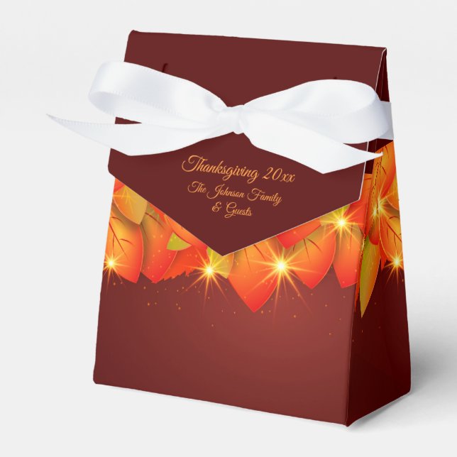 Matching Thanksgiving Orange Leaf Name Year Favor  Boxes (Front Side)