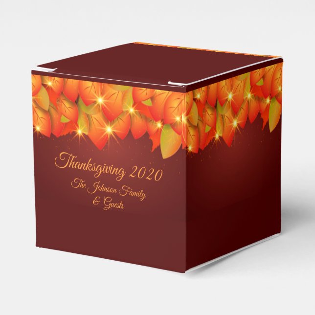 Matching Thanksgiving Orange Leaf Name Year Favor Boxes (Front Side)