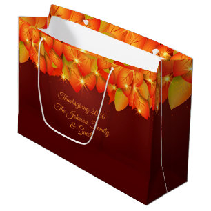 Matching Thanksgiving Orange Leaf Name Year Large Gift Bag