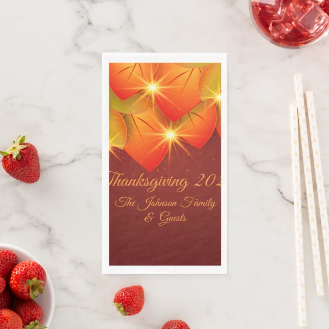 Matching Thanksgiving Orange Leaf Name Year Paper Guest Towels (Insitu)