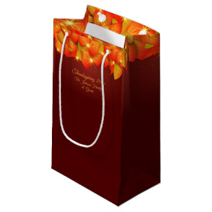 Matching Thanksgiving Orange Leaf Name Year Small Small Gift Bag