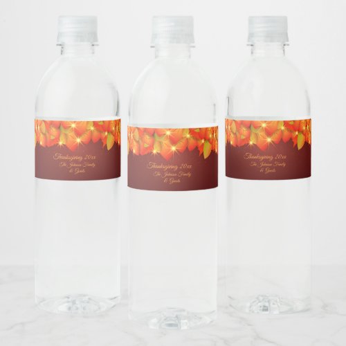 Matching Thanksgiving Orange Leaf Name Year Water  Water Bottle Label