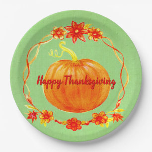 Matching Thanksgiving Pumpkin on Green Paper Plates