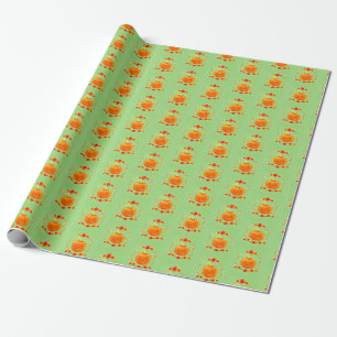 Matching Thanksgiving Watercolor Pumpkin on Green Wrapping Paper