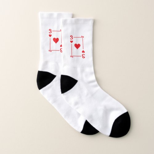 Matching Three Hearts Suit Playing Cards Modern 3 Socks