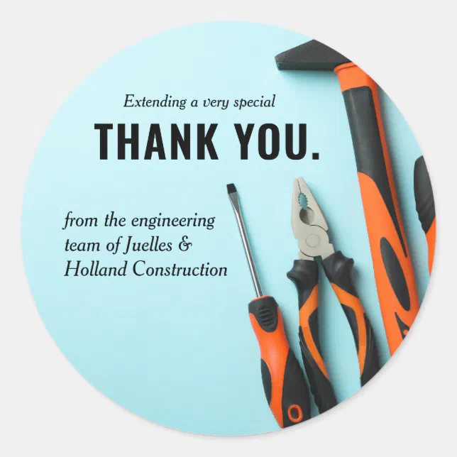 Matching Toolset Construction | Thank You Classic Round Sticker | Zazzle