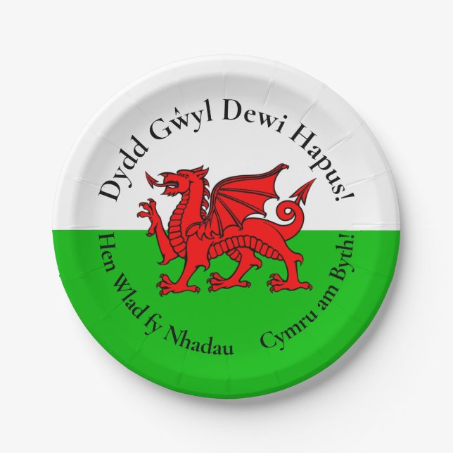 Matching Welsh Dragon St David's Day 7" Paper Plates (Front)