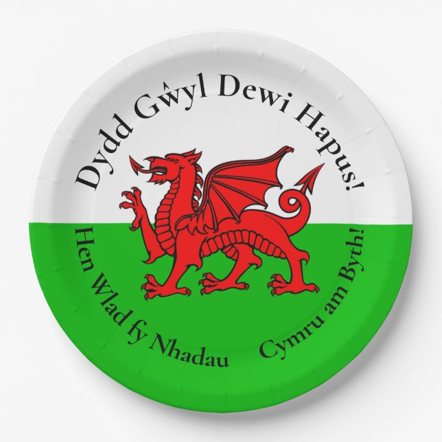 Matching Welsh Dragon St David's Day 9" Paper Plates (Front)