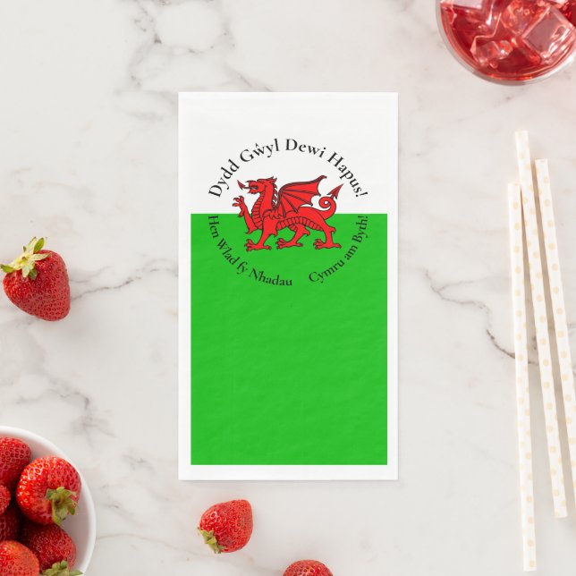 Matching Welsh Dragon St David's Day Paper Guest Towels (Insitu)