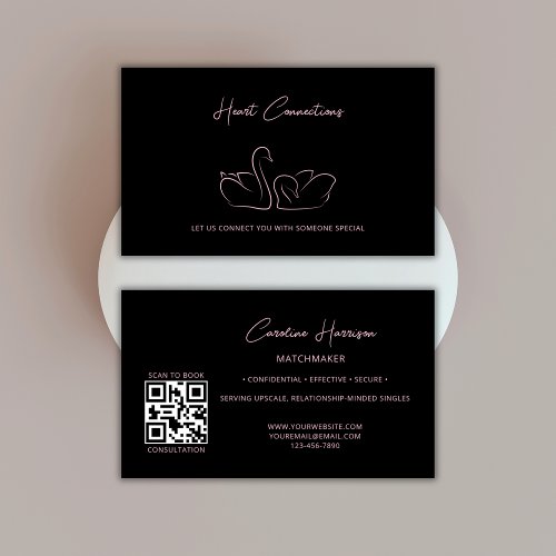 Matchmaker Dating Service QR Code Black Elegant  Business Card