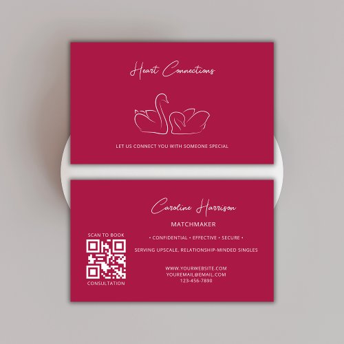 Matchmaker Dating Service QR Code Red Elegant  Business Card