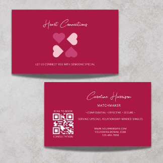 Matchmaker Dating Service QR Code Red Heart Modern Business Card
