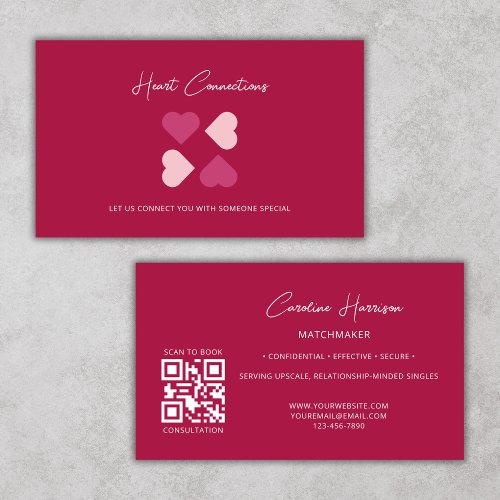 Matchmaker Dating Service QR Code Red Heart Modern Business Card