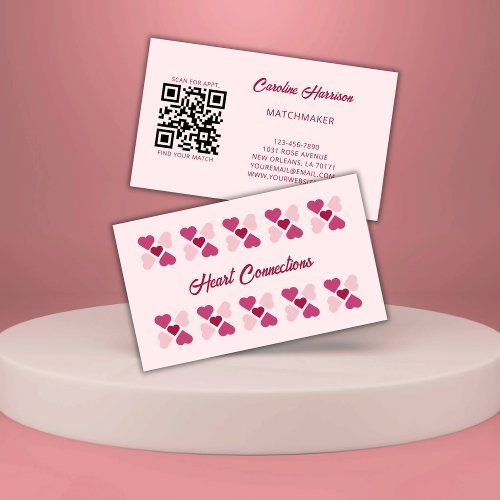 Matchmaker Dating Service Red Pink Hearts QR Code Business Card