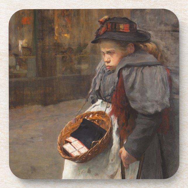 Matchstick Girl Poor Street Urchin Urban Poverty   Beverage Coaster (Front)