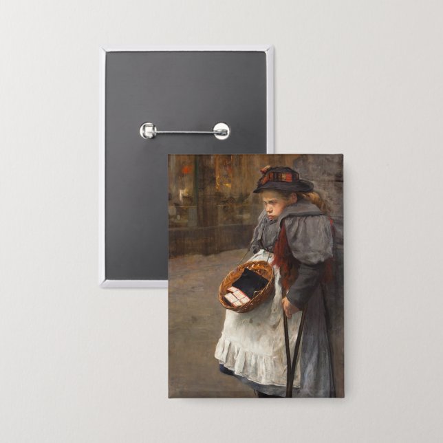 Matchstick Girl Poor Street Urchin Urban Poverty   Button (Front/Back)