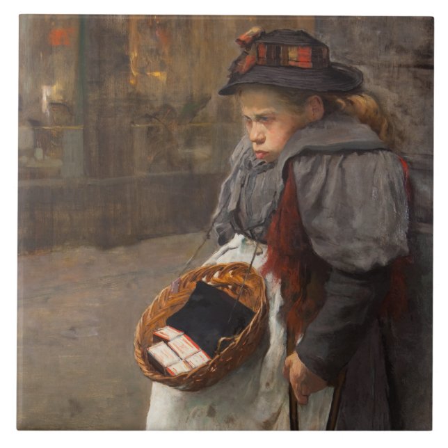 Matchstick Girl Poor Street Urchin Urban Poverty   Ceramic Tile (Front)