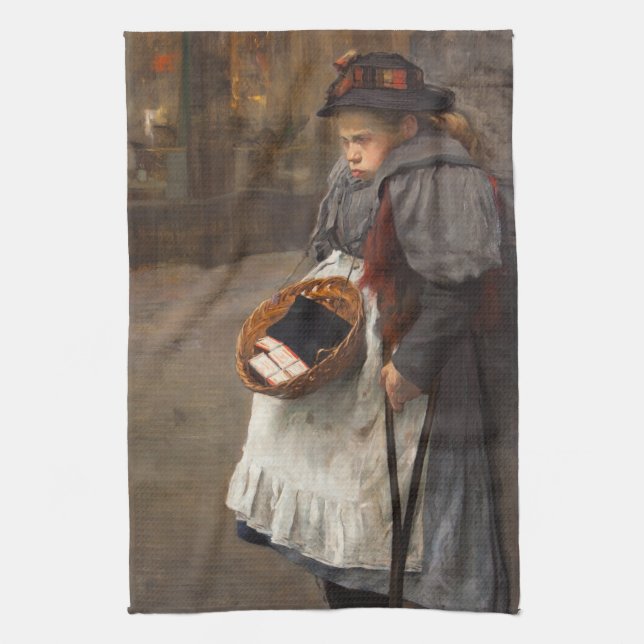 Matchstick Girl Poor Street Urchin Urban Poverty   Kitchen Towel (Vertical)