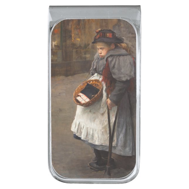 Matchstick Girl Poor Street Urchin Urban Poverty   Silver Finish Money Clip (Front Vertical)