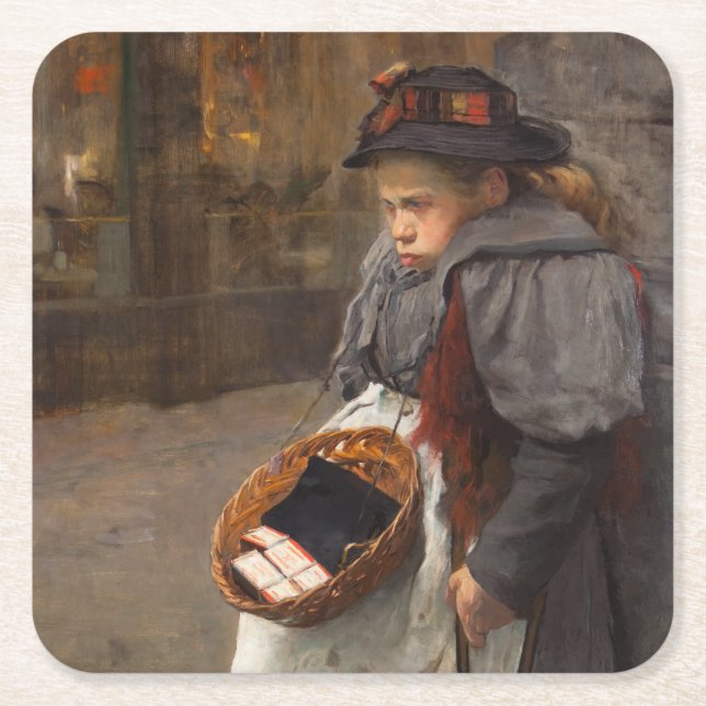 Matchstick Girl Poor Street Urchin Urban Poverty   Square Paper Coaster (Front)