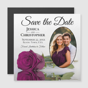 Matenta Rose on White Wedding Save The Date Photo Magnetic Invitation