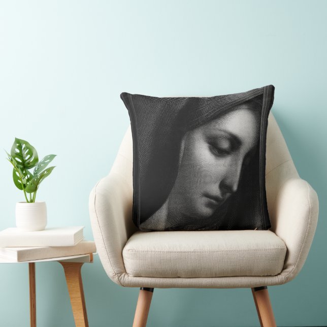 Mater Dolorosa Engraving by Carlo Dolci Throw Pillow (Chair)