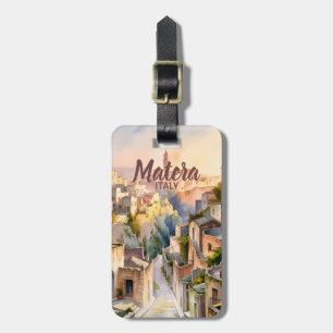 Matera Italy Sassi Personalized Watercolor Vintage Luggage Tag