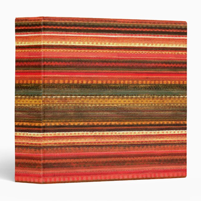 Material Textile Stripes Red Orange and Green 3 Ring Binder (Front/Spine)