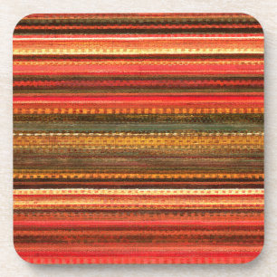 Material Textile Stripes Red Orange and Green Beverage Coaster