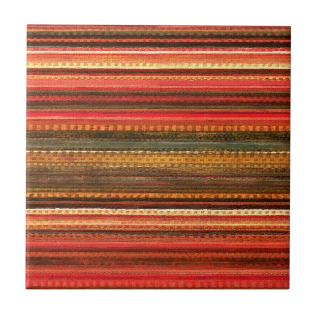 Material Textile Stripes Red Orange and Green Ceramic Tile (Front)