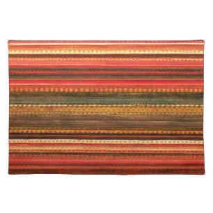 Material Textile Stripes Red Orange and Green Cloth Placemat