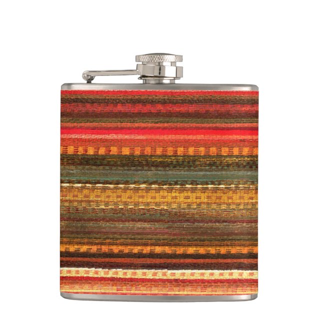 Material Textile Stripes Red Orange and Green Flask (Front)