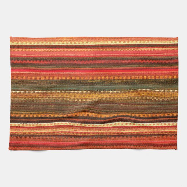 Material Textile Stripes Red Orange and Green Kitchen Towel (Horizontal)