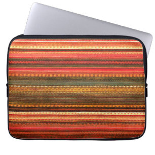 Material Textile Stripes Red Orange and Green Laptop Sleeve