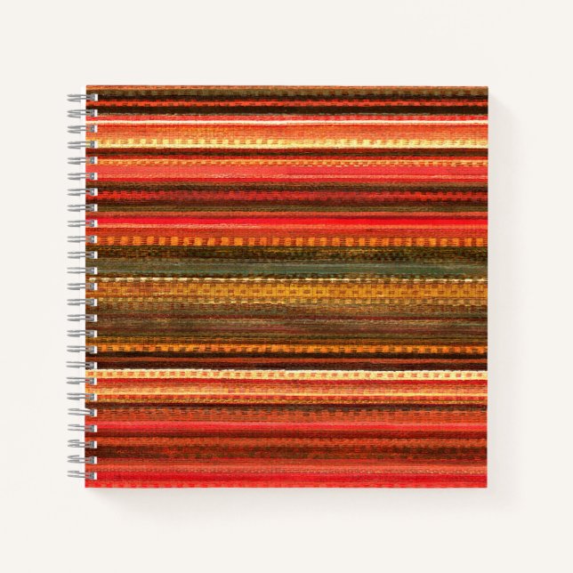 Material Textile Stripes Red Orange and Green Notebook (Front)