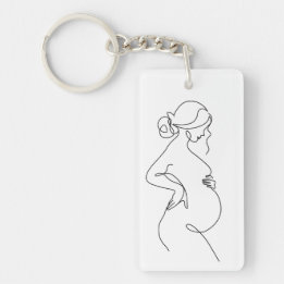Maternal Elegance: Pregnant Women Line Art Keychain