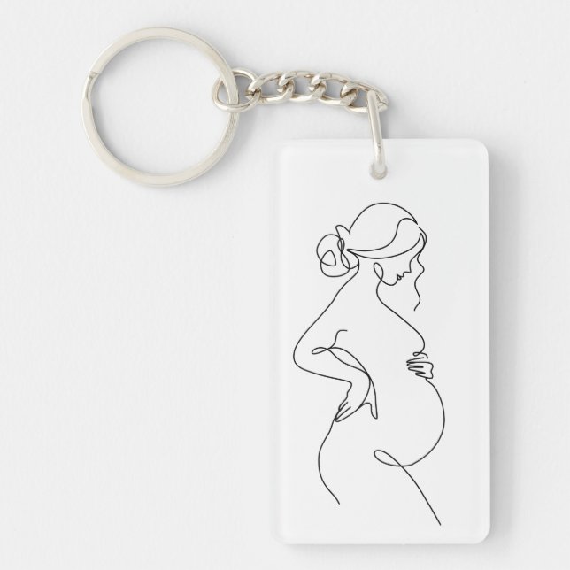 Maternal Elegance: Pregnant Women Line Art Keychain (Front)