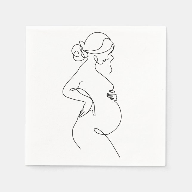 Maternal Elegance: Pregnant Women Line Art Napkins (Front)