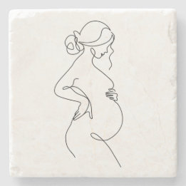 Maternal Elegance: Pregnant Women Line Art Stone Coaster