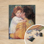 Maternal Kiss | Mary Cassatt Jigsaw Puzzle<br><div class="desc">Maternal Kiss (1896) by American impressionist artist Mary Cassatt. Original fine art pastel portrait depicts a mother holding her young daughter and giving her a kiss on the cheek. 

Use the design tools to add custom text or personalize the image.</div>