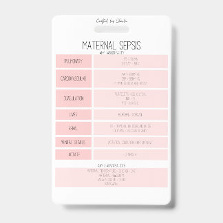 Maternal Sepsis Reference Nurse Badge Card
